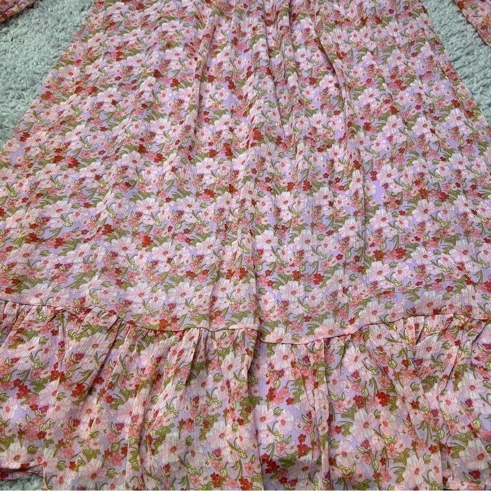 Taylor Dress Womens 4 Keyhole Detail Ruffled Hem Flowers Flowy Sheer Sleeves - Picture 5 of 5